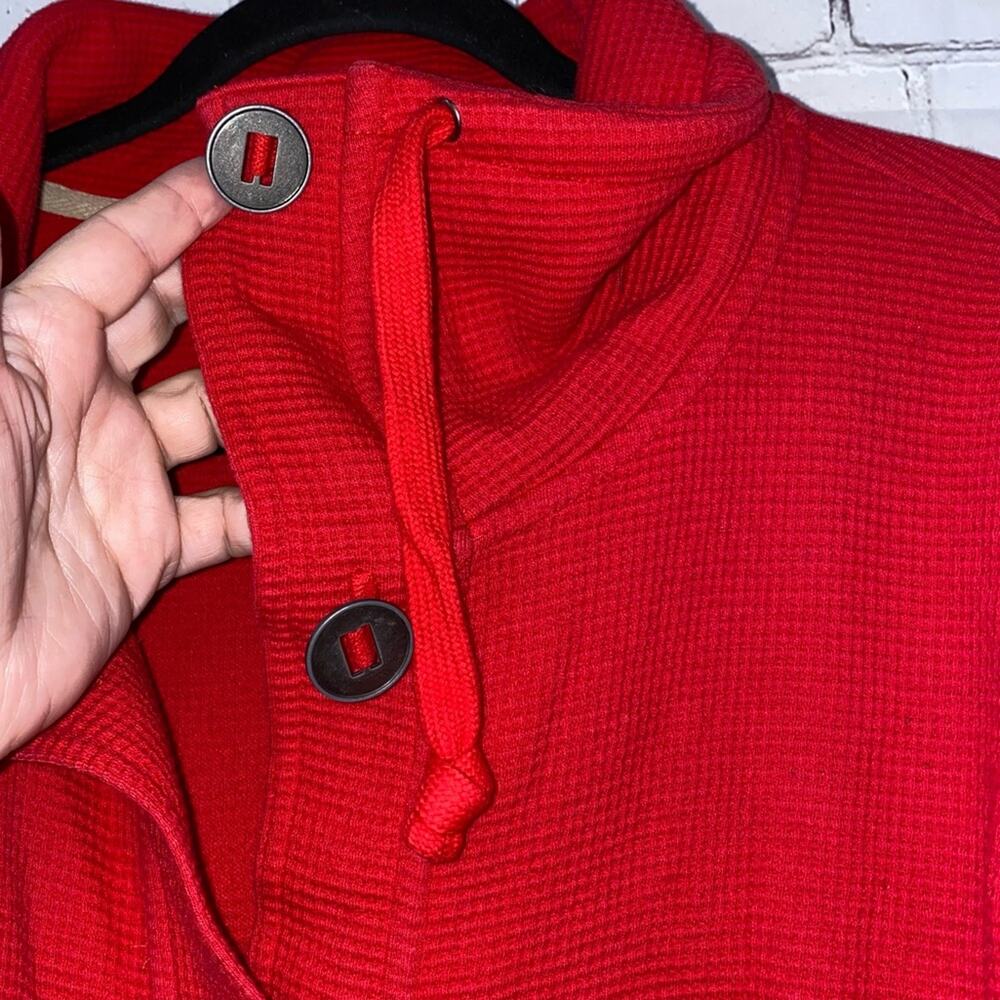 Red Waffle Knit Jacket‎ Button Front Cozy Cardigan Pockets Large MH 242 - Picture 4 of 8